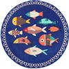 Betadistor Tappeto rotondo lavabile in lavatrice, 120 cm, antiscivolo, colore blu navy con stampa di pesci, tappeto rotondo per soggiorno, cucina, bagno, camera da letto, motivo pesci blu, 404-09120
