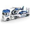 Teorema Giocattoli - Tir, Camion Giocattolo per Bambini, con Elicottero e Auto, Set di Veicoli con Luci e Suoni, Movimento a Frizione, Scala 1:16, Tema Polizia