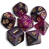 QMAY Set di dadi poliedrici DND, 7 pezzi, per Dungeon and Dragons MTG RPG D&D D20, D12, D10, D%, D8, D6, D4 (viola misto nero + glitter)