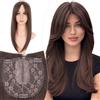 Elailite Hair Topper Donna Clip in con Frangia per Capelli Marrone Cioccolato, Posticci con Clips Middle Parting Toupet Toupee Protesi 45cm 175g (Base 15cm*15cm)