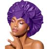 BONNET QUEEN Cuffia Seta Capelli Notte Regolabili Cuffia Capelli Ricci Bonnet con Lacci Lunghi Morbida e Protettiva Anti-crespo, Viola Profondo
