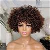 Generic Parrucca Da Donna Con Caschetto Corto Riccio Brasiliano Rosa Con Frangia, Capelli Umani, Riccioli A Spirale, Parrucca Completa Con Macchina Per Il Cuoio Capelluto Per Un Look Voluminoso
