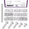 Swpeet 251Pcs 5 dimensioni M4 × 6mm / 10mm / 14mm / 18mm / 20mm in alluminio testa piatta semi rivetti tubolari con Punch assortimento kit, rotondo testa piatta semi rivetti tubolari in tono argento