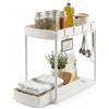 Ribech Scaffale per Sottolavello 2 Piani, con Cassetto Estraibile e Vassoio, Organizzatore Multiuso per Cucina e Bagno, Bianco