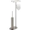 BGL Set di scopino WC autoportante con lungo acciaio inox spazzolato nichel - spazzola WC e scopino WC con porta carta igienica, set 3 in 1 con ripiano, design moderno