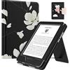 MoKo Custodia per Kindle 6 (11ª gen, 2024/2022), Nero & Bianco Magnolia | Compatibile con Kindle 10ª/8ª generazione (2019/2016), custodia ultraleggera in PU, Riattivazione/Sospensione automatica