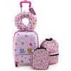 COSTWAY 5 Pezzi Valigia per Bambini, Valigia con ManicoTelescopico da 16 con 13 Zainetto, Cuscino per Il Collo, Etichetta per Bagaglio, Borsa per Il Pranzo, con Ruote Girevoli a 360 ° (Modello 4)
