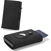 Fermido Portafoglio Smart Air Tag | Porta banconote RFID automatico Pop up Mini portafoglio in alluminio | Tasca e design sottile accessorio multiuso per AirTag | Airtag Custodia per uomo, Pelle nera,