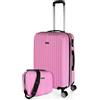 ITACA - Valigia Da Stiva Rigida Valigia Espandibile - Trolley Grande Con Ruote Con borsa da toilette, Valigia 23kg Per Viaggi, Trolley Da Stiva Resistente. Lucchetto a Combinazione, Rosa