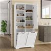 DACHETOU Armadietto da bagno bianco resistente all'umidità 78x35x172cm, laccato completo, doppio cesto per biancheria, 4 scomparti aperti, 1 porta (3 scomparti interni), ripiani regolabili