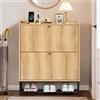 GuannCraft Scarpiera - mobile portaoggetti a due ripiani con doppia anta per l'ingresso, dal design moderno e resistente, con ripiani regolabili (legno grezzo)