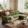 Cayipng Divano soggiorno,Divano angolare Modulare 3 Posti,Divano componibile / modulare,Divano 3 posti,Bracciolo con Tavolino Legno, Porta USB e Vano Contenitore,Con spazio di archiviazione,Velluto (Verde-1)