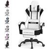 Huracan Sedia Gaming Ergonomica, Sedia Gamer con Funzione Massaggio, Poggiatesta e Poggiapiedi, Poltrona da Gaming Tessuto Tecnologico Traspirante, Schienale Reclinabile, Altezza Regolabile, Bianco