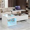 MIOOSUT Tavolino alto alto 100 x 55 x 35 cm, tavolino da caffè, grande spazio nascosto e scomparto aperto, tavolino da salotto con LED, per soggiorno, ufficio, stile moderno (bianco, 100 x 55 x 35)