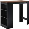 [en.casa] Tavolo Alto da Bar con 3 Scomparti Aperti Bancone da Lounge Caffè Bistrot con Ripiani Laterali Penisola Cucina Stretta 110x50x103 cm - Nero/Effetto Noce