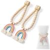 Zlokdraxy Set di 2 fermatende magnetiche, fascette per tende in legno e poliestere (40,5 cm) con pompon arcobaleno, decorazione rosa per casa e ufficio