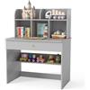 COSTWAY Scrivania in Legno 80 x 48 x 102 cm per Bambini 3+ Anni, Scrivania Cameretta Bambina con 5 Mensole, 1 Cassetto, Spazio di Lavoro e Angoli Arrotondati, Ideale per Studio e Disegno (Grigio)