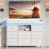 JiaOyu Comò con illuminazione a LED, credenza con 8 cassetti e scomparto aperto, mobile TV vintage con 2 porte USB e 2 porte AC, per camera da letto, soggiorno, corridoio, stabile, con protezione