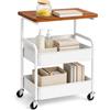 Qnbonrich Carrello per libri a 3 livelli, carrello in metallo con pannelli a incastro e piano da tavolo, carrello da servizio per cucina, soggiorno, casa e ufficio, carrello da cucina con ruote