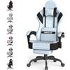 Huracan Sedia da Gaming Ergonomica con Funzione Massaggio, Gaming Chair con Poggiatesta e Poggiapiedi, Tessuto Tecnologico Traspirante, Schienale Reclinabile, Poltrona Gaming Altezza Regolabile, Blu