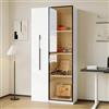 NADEUSAK Libreria multifunzione vetrina 40 x 70 x 160 cm, con ante in vetro temperato, telaio in alluminio, 1 porta, 1 cassetto laterale, ruote, bianco