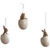 Loberon Marlin Set di 3 Decorazioni da Appendere - Set di Tre Coniglietti pasquali - con Fiocco per appenderli, Bianco Antico