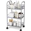 BAKAJI Carrello Portaoggetti in Metallo per Bagno Cucina Parrucchiere o Estetista 4 Ruote Girevoli, 3 Ripiani, Dimensioni 40 x 35 x 75cm, Carrellino Multifunzione 3 livelli (Silver)
