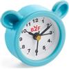 Back2Fun - Mini Orologio Sveglia per Bambini, Batteria LR44 Inclusa, 57 x 50 x 20 mm, Accessorio da Comodino o Scrivania, Ideale per la Routine Quotidiana Scolastica, Design Orsetto Blu