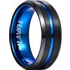 NUNCAD 8mm Nero + Blu Anello di Fidanzamento con I Love You, Anello Uomo Donna in Tungsteno con Scanalatura Centrale Blu per Partner Coppie Alliance Taglia 23.25