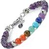 10:10 Bracciale 7 Chakra in acciaio inox e pietre naturali da 6 mm, realizzato in Italia utilizzando materiali di alta qualità. (Ametista)