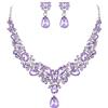 EVER FAITH Strass Cristalli Sposa Set di Gioielli da Damigella, lacrima Goccia Elegante Fiore Foglia Cluster Collana Orecchini per Donne Viola Chiaro Argento-Fondo
