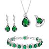 EVER FAITH Bridal Goccia Zirconia cubica Set di gioielli per la sposa damigella, Smeraldo Birthstone Pendant Necklace Earrings Tennis Bracciale Aperto Ring for Women Verde Argento fondo