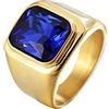 HIJONES Anello da Uomo in Pietra in Acciaio Inossidabile Placcato in Oro Nero con Zirconi Quadrati Grandi Vintage Blu Navy Misura 25