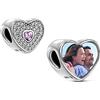 Gaosh Cuore Ciondolo Charms 925 Argento Sterling Charms Personalizzata con Foto per Bracciale Collana Regalo Donna Mamma Nonna (Stile 6)