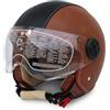 Italfodere Casco Jet Moto con Doppia Visiera, Pelle/Nero, Visierino Parasole Integrato, Varie Taglie (XL)
