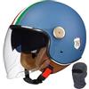 XYLGJYT Casco da moto jet con doppia visiera, casco jet retrò, mezzo casco omologato ECE/DOT, lente lunga, for uomo e donna, scooter, cruiser, scooter(Blue,L(58~59cm))