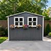 Luscriate Casetta da giardino in acciaio zincato, 4,33 m², 276 x 182 x 198 cm, con 2 finestre, doppie porte chiudibili e scaffale per fiori, resistente alle intemperie, grigio (grigio, 1,8 x 2,7 m)