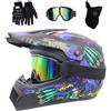 KHBTFNB Unisex Moda Casco da Motocross, con Occhiali Guanti Maschera, Gioventù Bambini Integrale Fuoristrada Moto Casco, In Discesa Enduro MTB BMX ATV Bici da Cross Caschi(Blue,M/54-55CM)