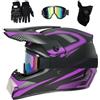EVGATAVAB Gioventù Bambini Integrali Casco da Motocross, con Occhiali/maschere/guanti, Unisex Dual Sport Fuoristrada Enduro Moto Incidente Caschi, Discesa BMX MTB ATV Quad Dirt Bikes Casco(Purple,L/56-57CM)