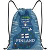 FHIZOAL Zaino impermeabile con motivo mappa della Finlandia con varie tasche con coulisse, per sport, yoga, allenamento, nuoto, viaggi, Nero , M, Casual