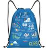 FHIZOAL Città coreane e punti di riferimento borse con coulisse impermeabile sport stringa zaini leggeri yoga allenamento nuoto viaggio, Nero , S, Casual