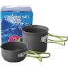 Eawfgtuw Set di pentole da campeggio leggero, pentola in alluminio anodizzato duro, attrezzatura da cucina per zaino in spalla, kit di disordine con manico pieghevole, non per padelle all'aperto, utensili da