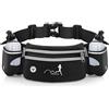 Auniq Marsupio Sportivo Running con borraccia (2 x 300 ML), Cinture di idratazione Marsupio Running Impermeabile con Cintura Regolabile e Foro per Auricolari per Maratona Corsa Escursionismo (Nero)