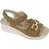 Hergos H6301 - Sandalo donna in pelle con morsetto dorato, chiusure a strappo e plantare estraibile. Zeppa 5 cm - Seta Tortora