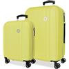 Roll Road Menorca Giallo Set di Bagagli 46x65x24 cm Rigido ABS Lucchetto a Combinazione Integrato 91L 6.05kg 4 Doppie Ruote Estensibile Bagaglio a Mano