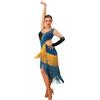 ROYAL SMEELA Vestito da Latino Donna con Frange e Strass,Abito da Ballo Salsa,Abito da Ballo Latina in Blu,Vestiti Danza Tango Samba Rumba