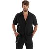 Giosal Camicia Uomo Lino Mezze Maniche con Bottoncini Colletto Bowling Collo con Revers Casual Boxy Fit Tinta Unita Vari Colori (IT, Testo, M, Regular, Regular, Nero)