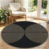 Capslpad Tappeto rotondo da 120 cm, effetto iuta, resistente alle intemperie, lavabile, antiscivolo, per soggiorno, balcone, terrazza, cucina, giardino, colore nero/naturale