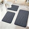Homcomodar Set di 3 tappetini da bagno in morbida memory foam, assorbenti, lavabili, antiscivolo, per doccia, bagno, decorazione per bagno (grigio scuro)