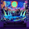 Brrnoo Arazzo Paesaggio Fluorescente, Reattivo Ai Raggi UV Blacklight Paesaggio Arazzo Decorativo Appeso a Parete Arazzo Arazzo Magico Tenda per Soggiorno Decorazione (230X180 cm /